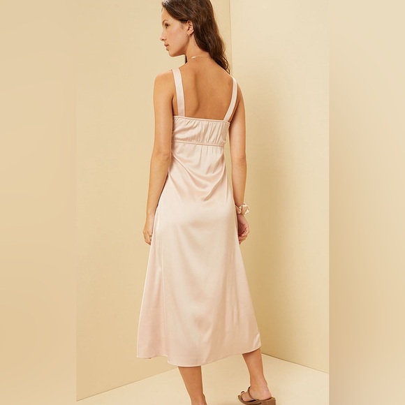 Beverly and Beck Satin Lace Trim V-Neck Midi Dress - Picture 3 of 6